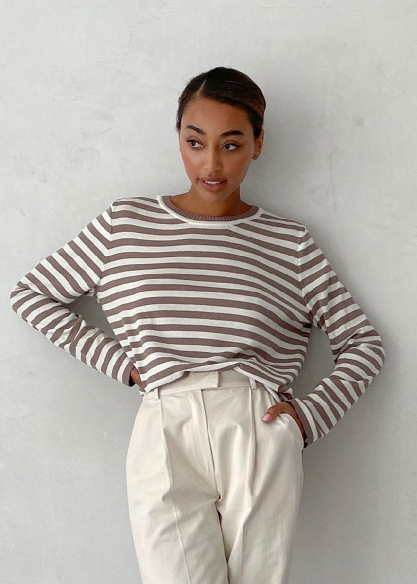 Monochrome Ease | Striped Knit Top with Relaxed Fit