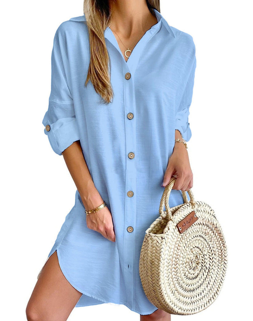 Women's Elegant Button-Up Mini Shirt Dress
