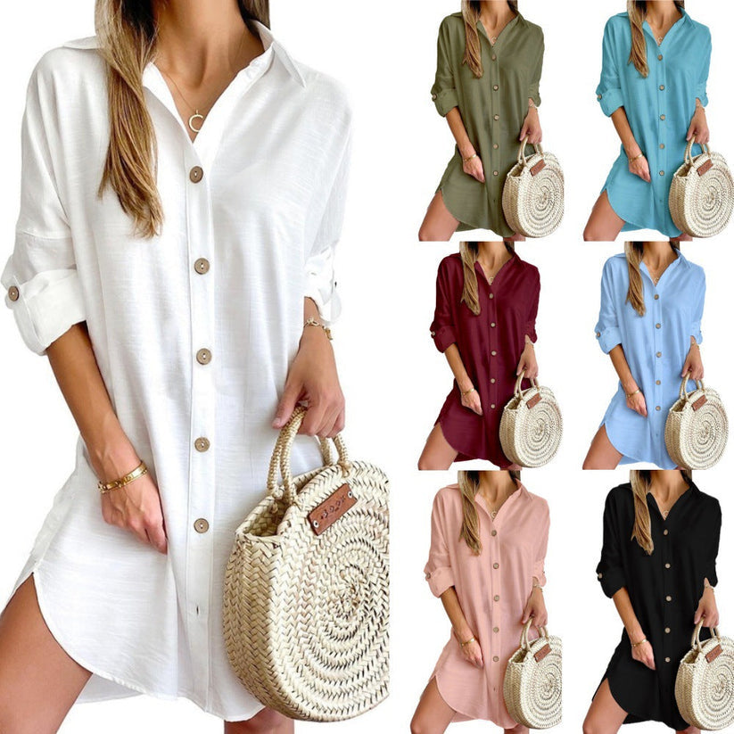 Women's Elegant Button-Up Mini Shirt Dress