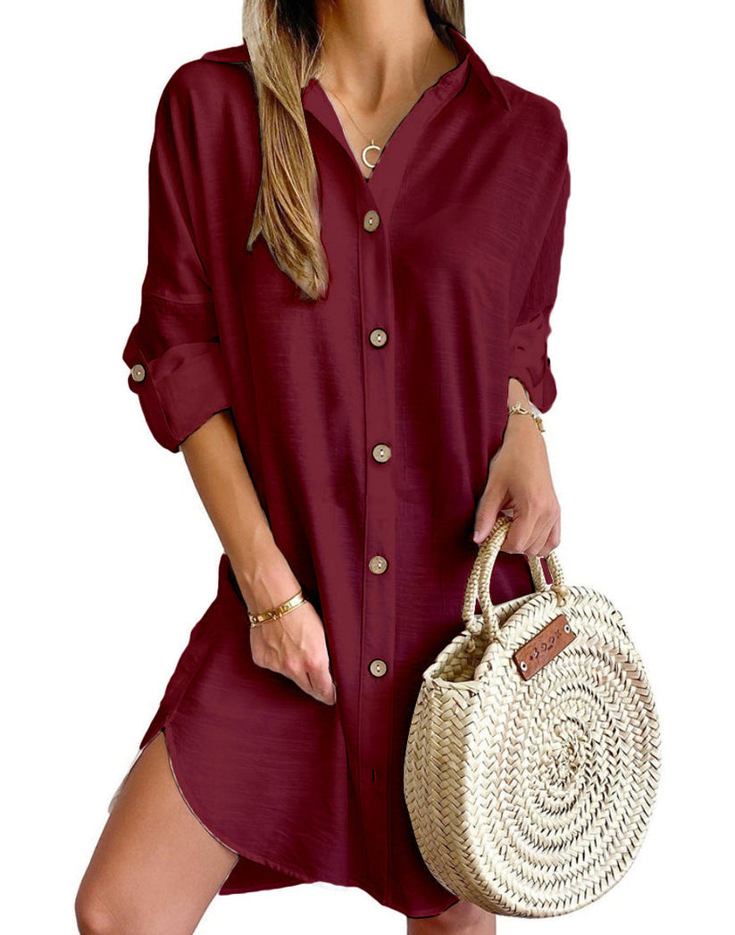 Women's Elegant Button-Up Mini Shirt Dress