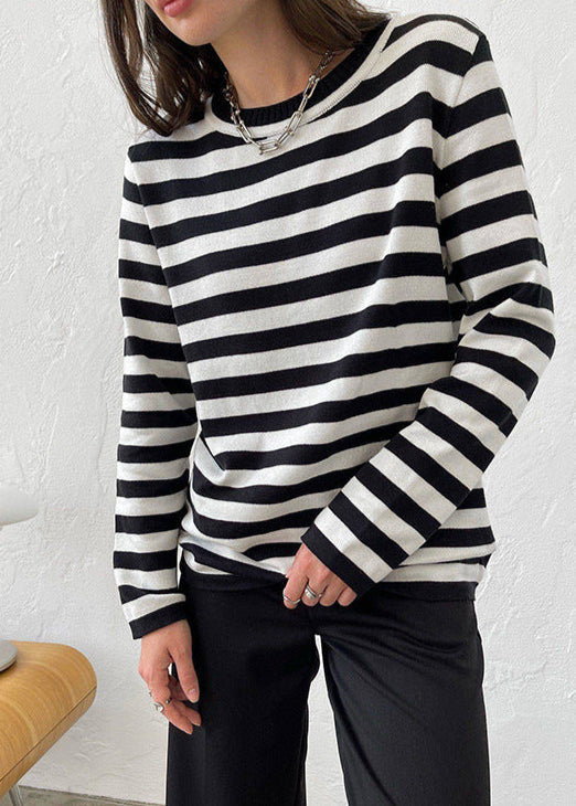 Monochrome Ease | Striped Knit Top with Relaxed Fit
