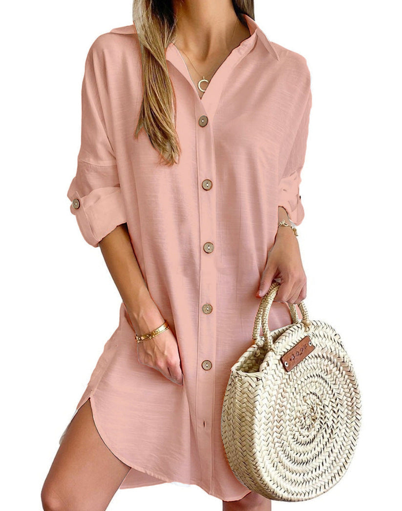 Women's Elegant Button-Up Mini Shirt Dress