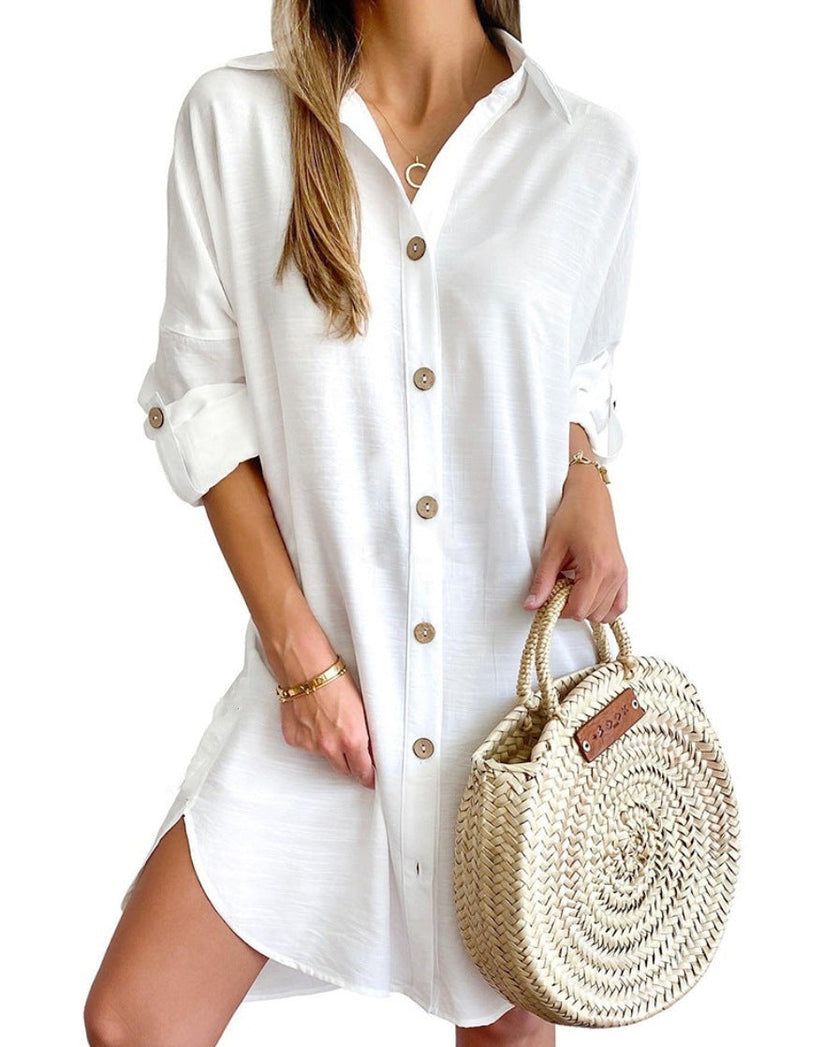 Women's Elegant Button-Up Mini Shirt Dress