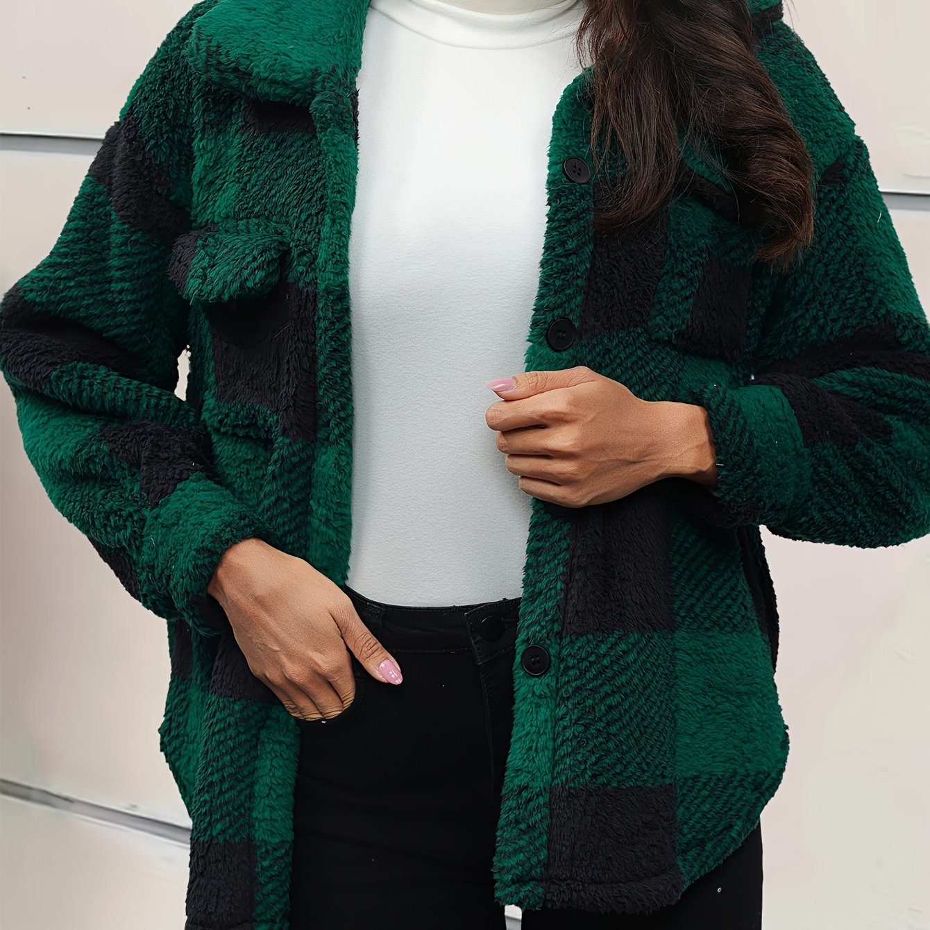 ELIZA™ - Women’s Plaid Soft Fuzzy Coat with Button Front