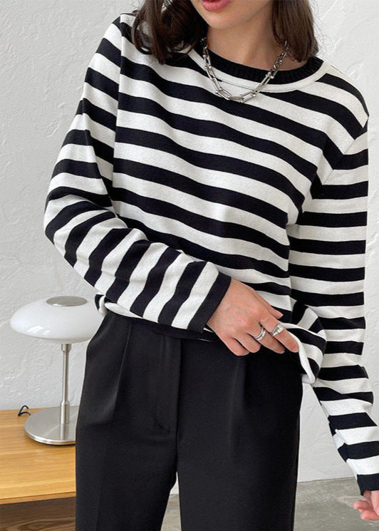 Monochrome Ease | Striped Knit Top with Relaxed Fit