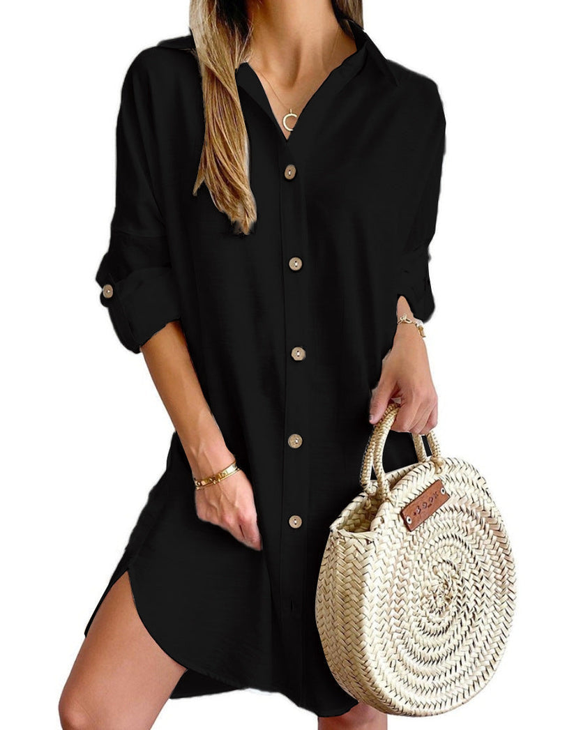 Women's Elegant Button-Up Mini Shirt Dress