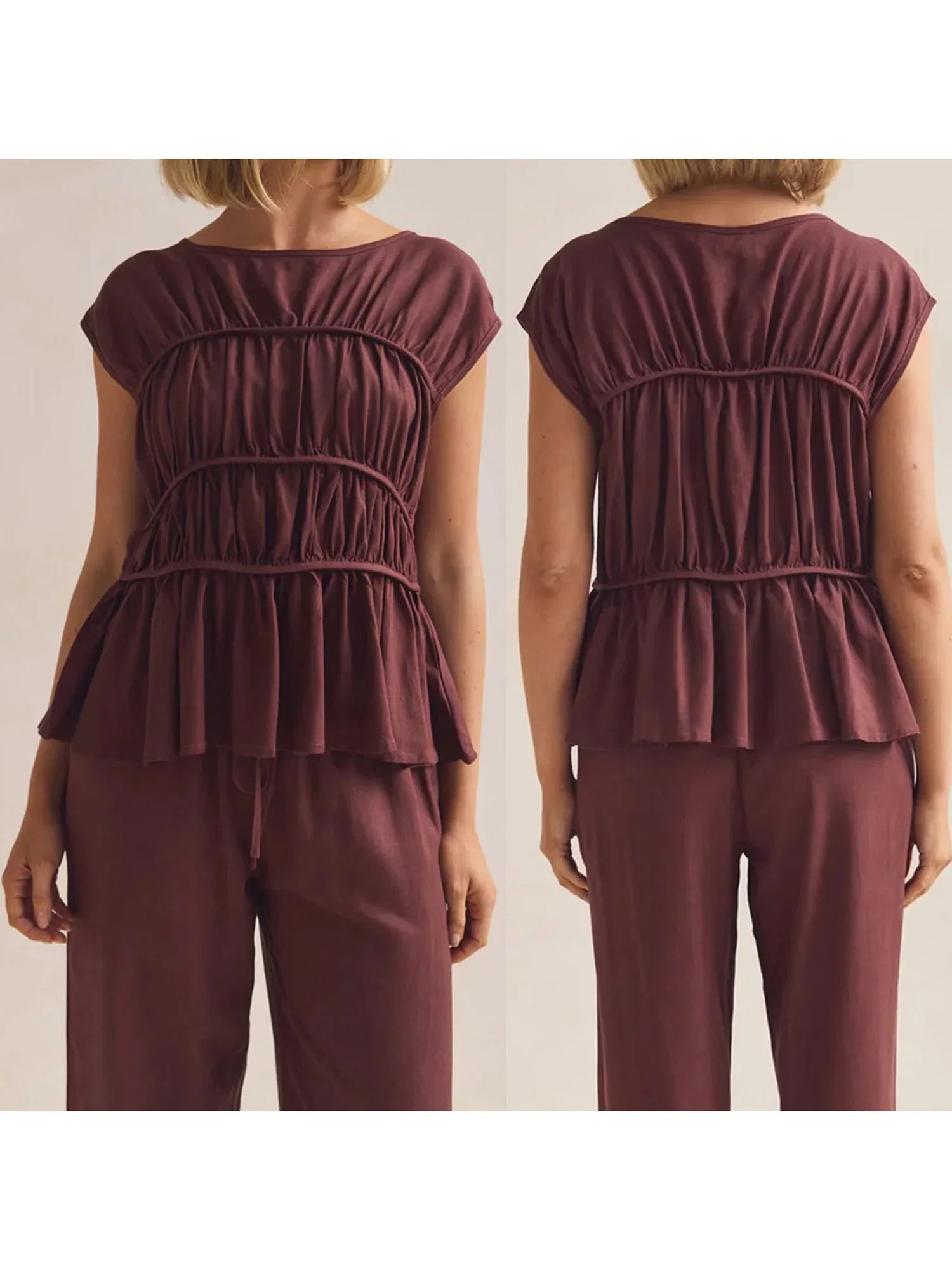 Women’s Ruched Cap Sleeve Peplum Top