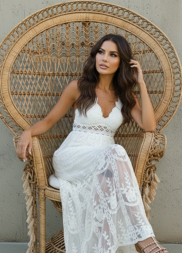Women's Elegant White Lace Maxi Dress