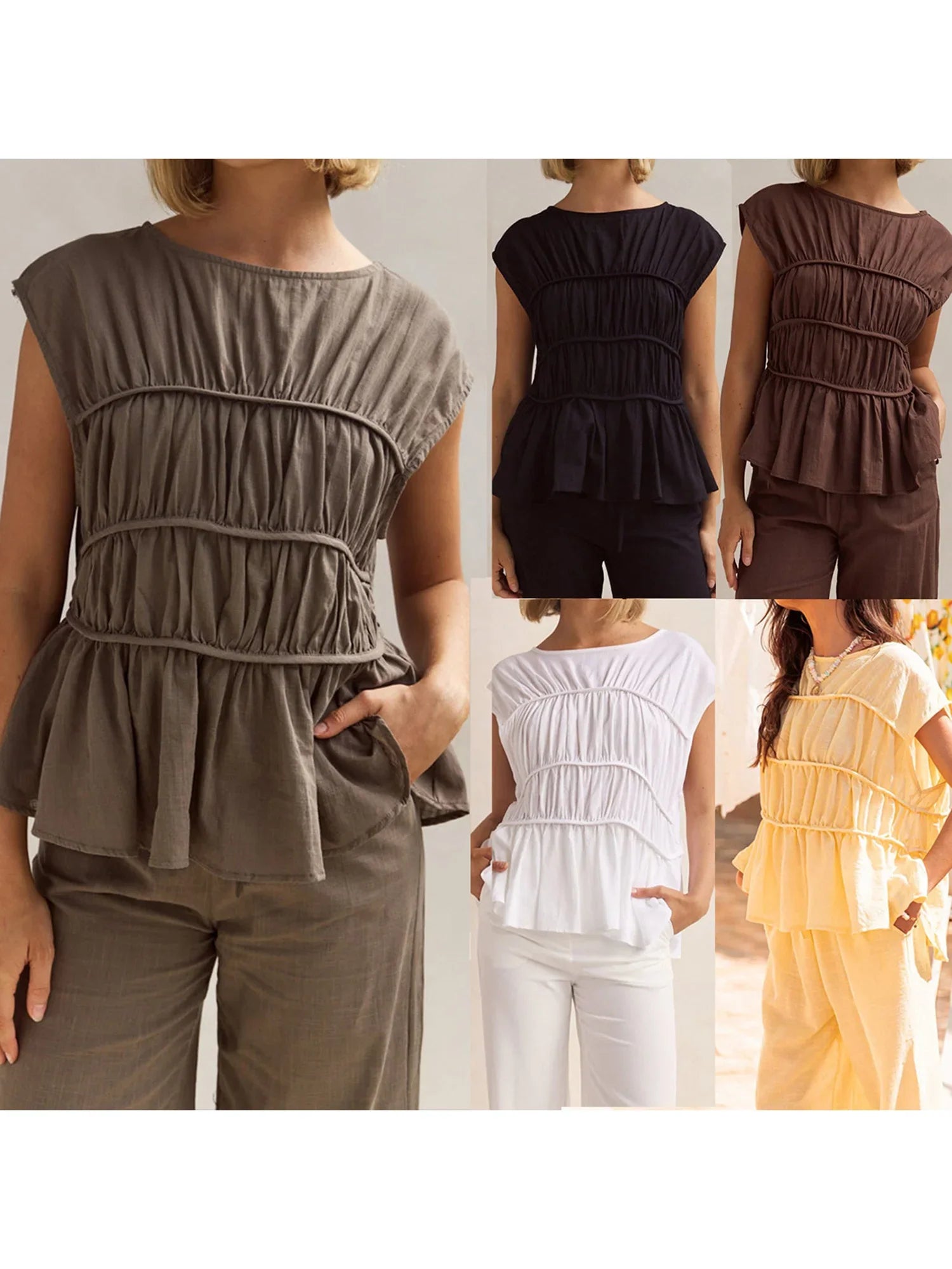 Women’s Ruched Cap Sleeve Peplum Top