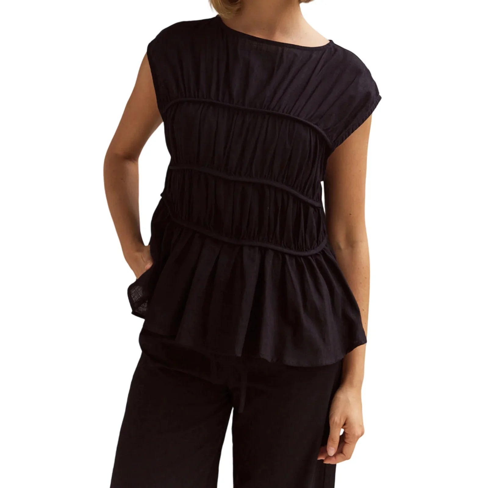 Women’s Ruched Cap Sleeve Peplum Top