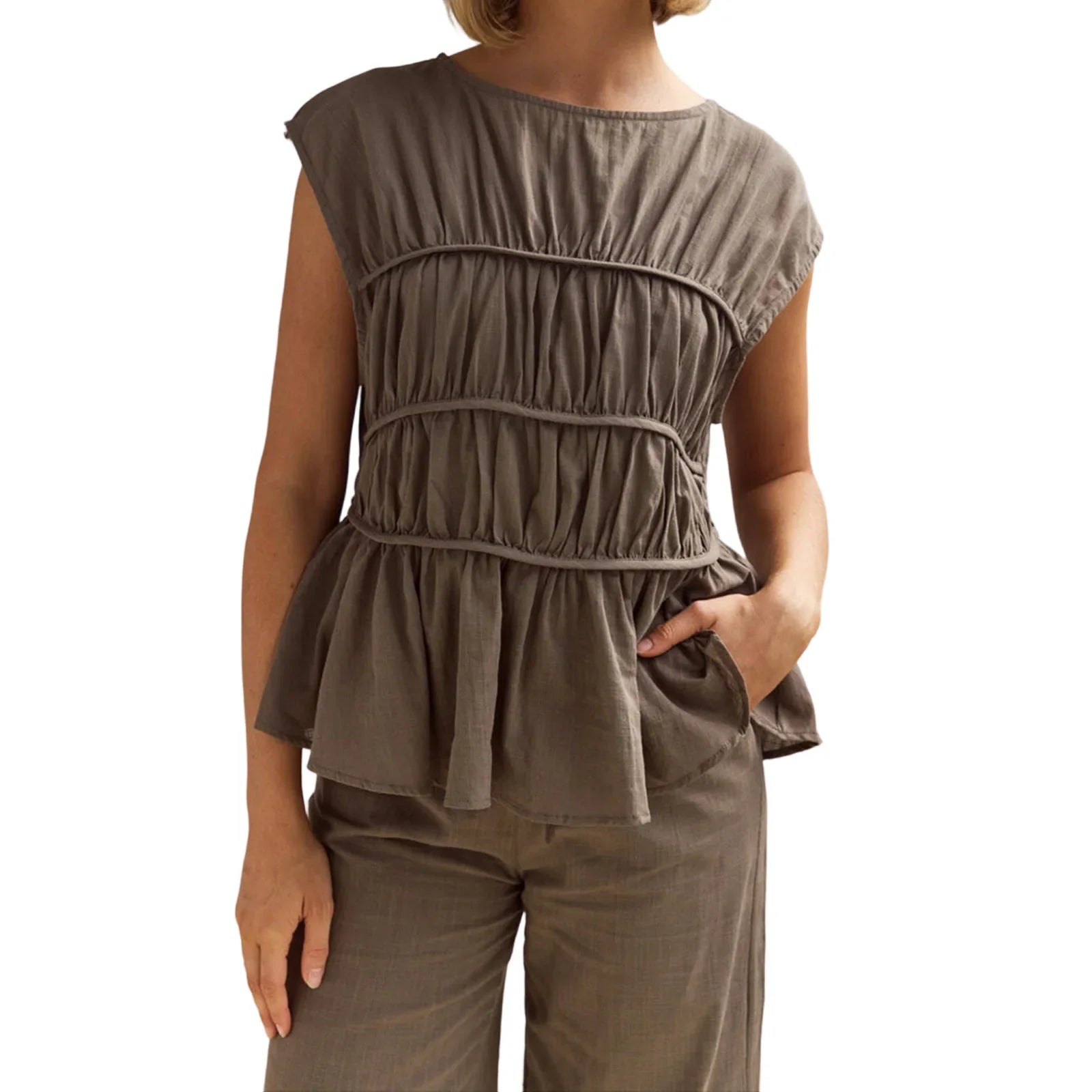 Women’s Ruched Cap Sleeve Peplum Top