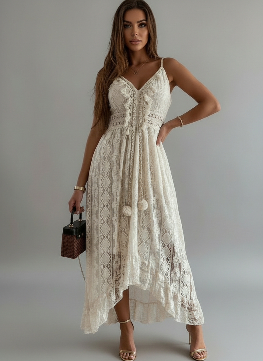 Shiloh Cream Lace Tassel Dress