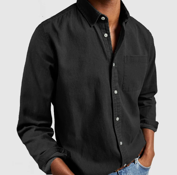 Shirt - Soft Blend Denim, Button Front And Flexible Shape