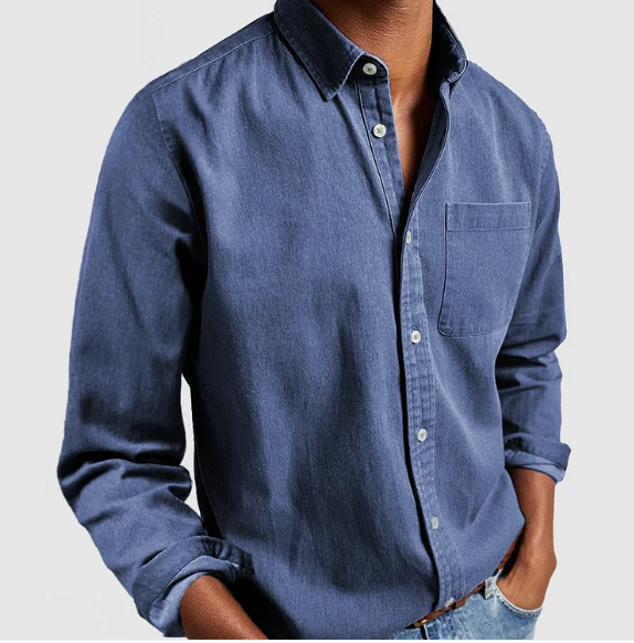 Shirt - Soft Blend Denim, Button Front And Flexible Shape