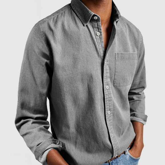 Shirt - Soft Blend Denim, Button Front And Flexible Shape
