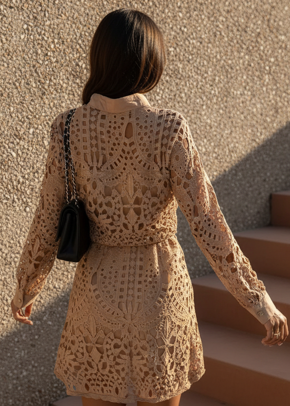 Sienna Toffee Lace Shirt Dress