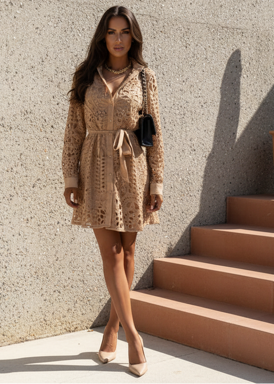Sienna Toffee Lace Shirt Dress
