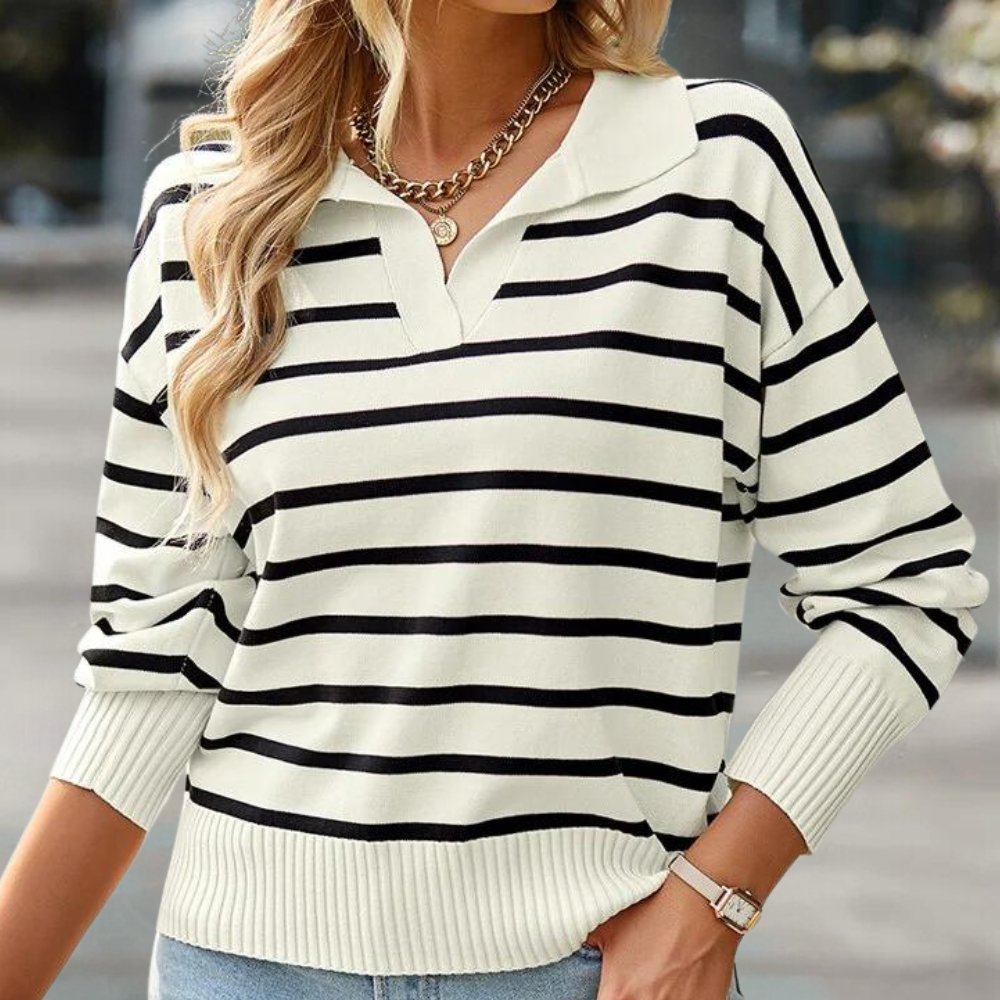 Vera | Striped Collared Knit Polo Sweater
