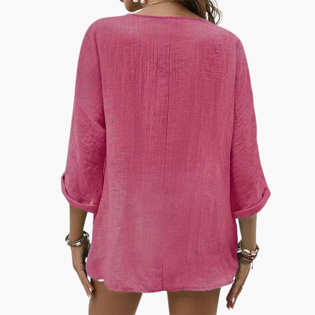 Women's V-neck shirt with buttons on the front