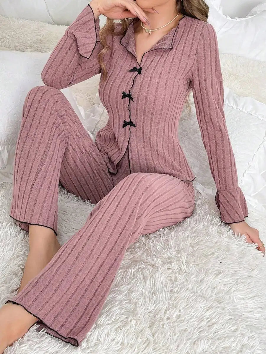Vera | Warm Two-Piece Bow Pyjama Set