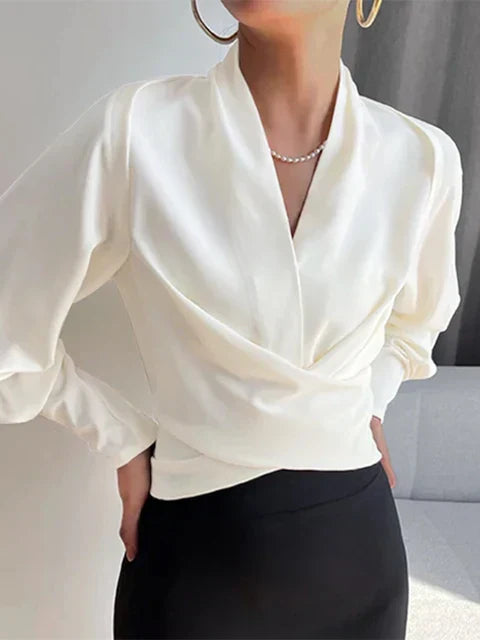 Puff Sleeve Blouse for Women, V-Neck Summer Top, Elegant Casual and Formal Wear, Available in Blue and Black
