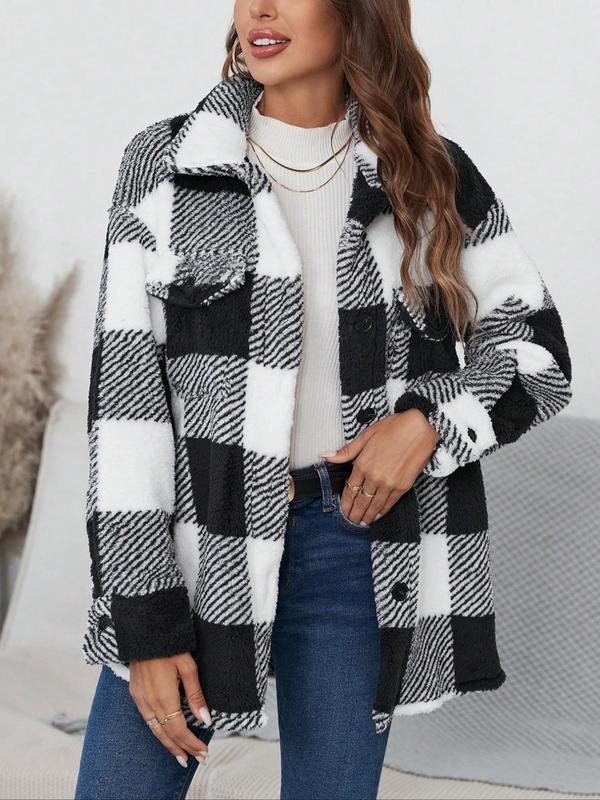 ELIZA™ - Women’s Plaid Soft Fuzzy Coat with Button Front