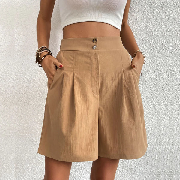 Elegant Women's Shorts with Pockets, Breathable Cotton-Polyester Blend for Spring/Summer Fashion