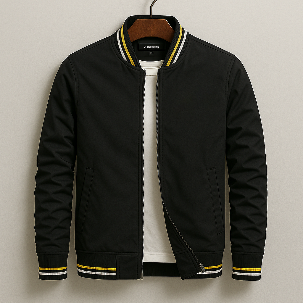 Men’s Zip Bomber Jacket With Ribbed Collar And Front Pockets
