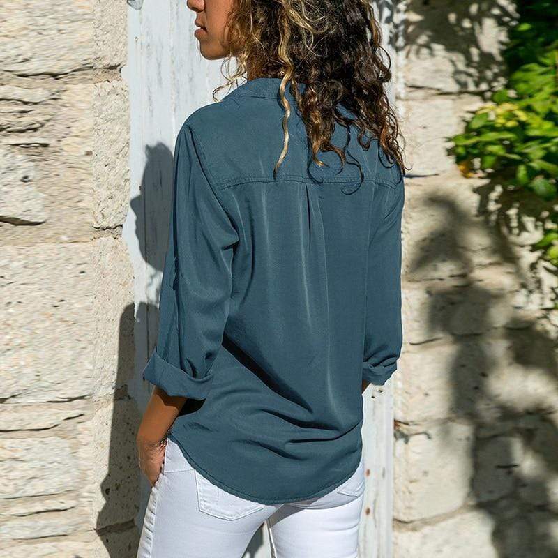 V Neck Long Sleeve Top with Pockets