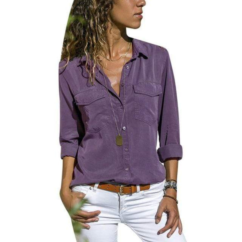 V Neck Long Sleeve Top with Pockets