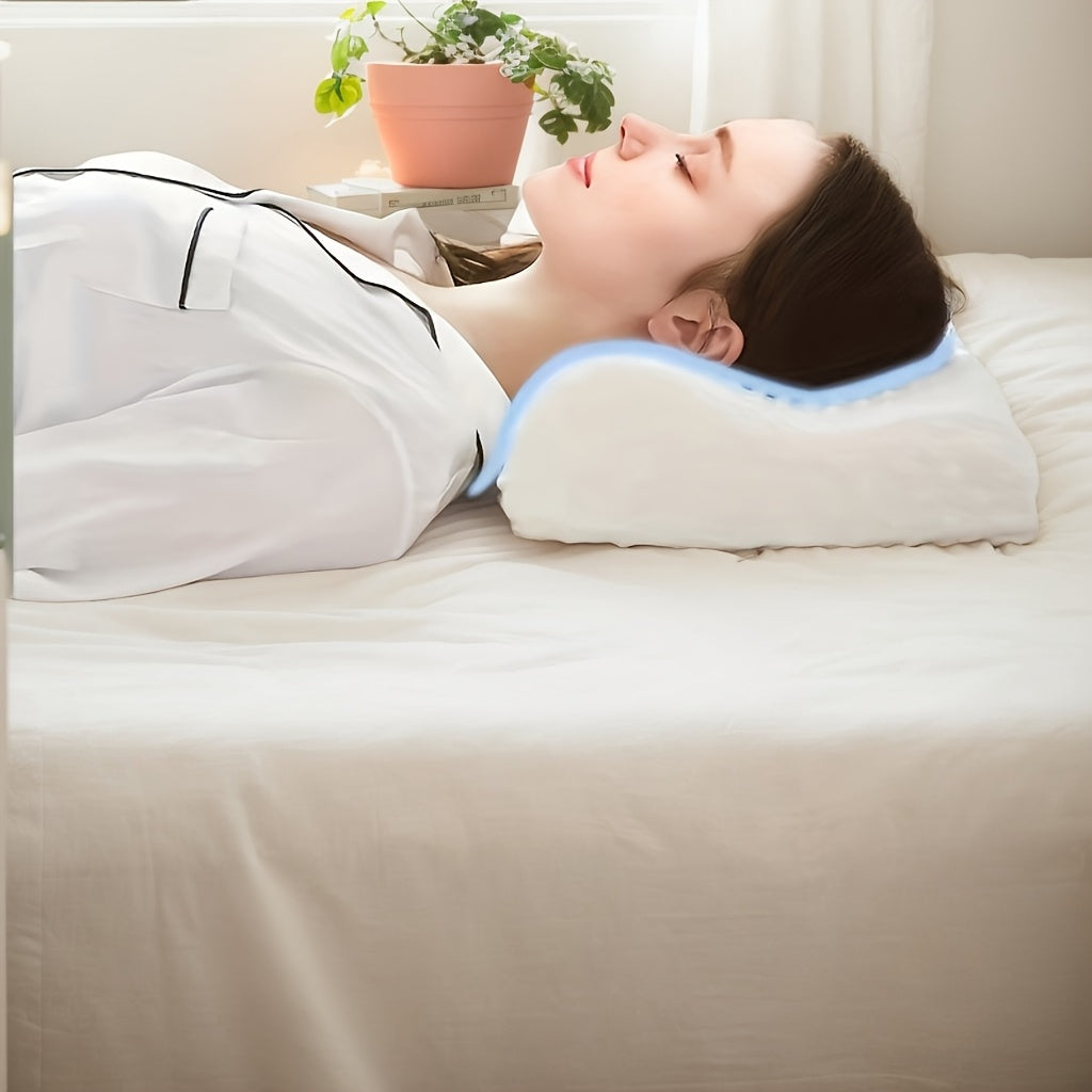 Wave Line Memory Foam Pillow - Slow Rebound Ergonomic Contour Design, Hypoallergenic White Pillow for Neck and Back Support