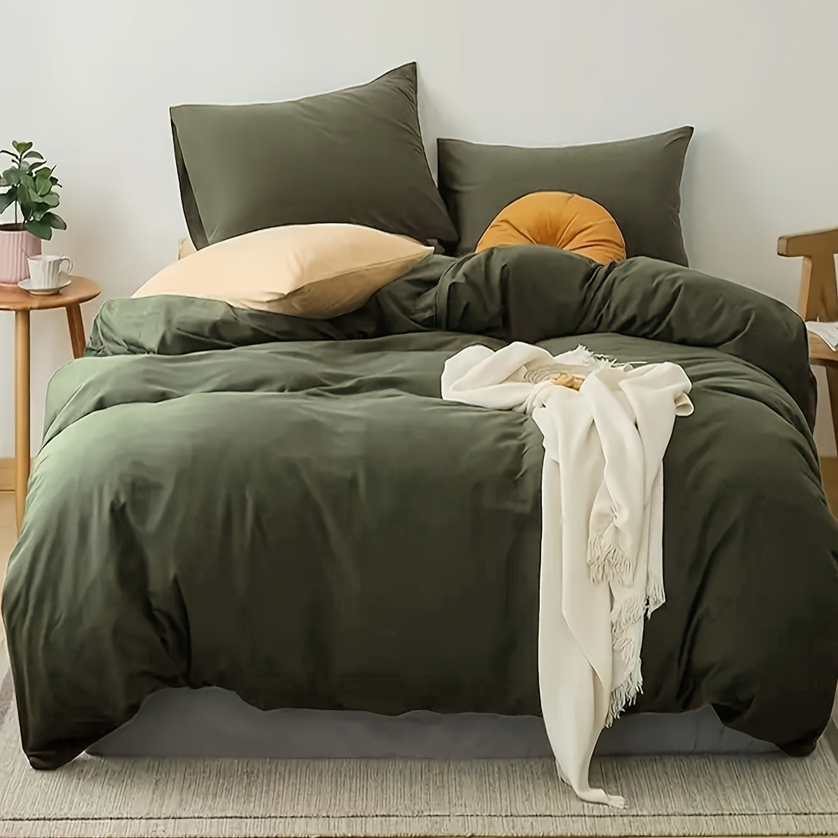 Duvet Cover with Matching Pillowcase – Warm Green Shade and Cozy Feeling