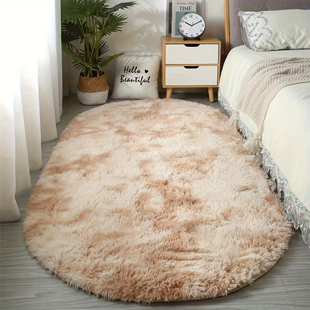 Soft fluffy carpet - oval carpet for bedroom in cream white