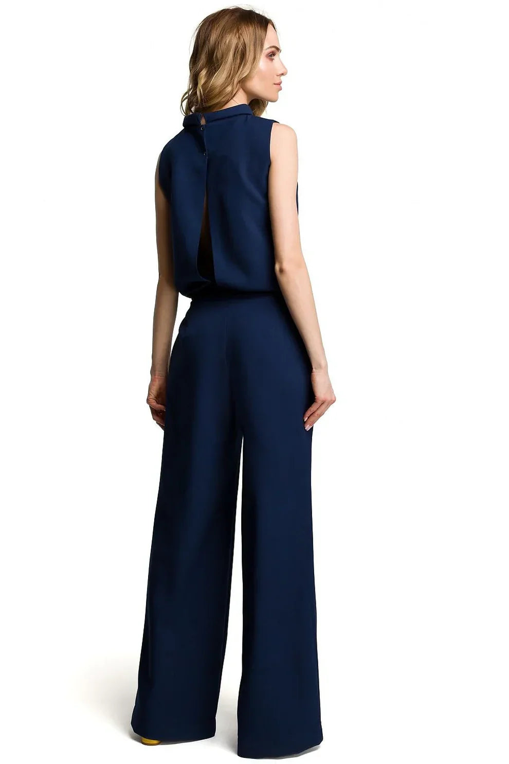 Silk finish jumpsuit with clean silhouette and wide leg design for women