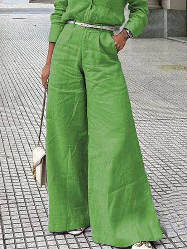 High Waisted Loose Solid Color Split-Joint Pants Trousers