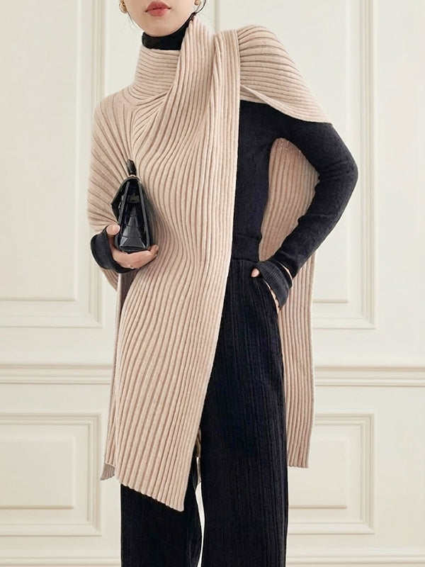 Loose Asymmetric Solid Color Split-Joint High Neck Sweater Tops