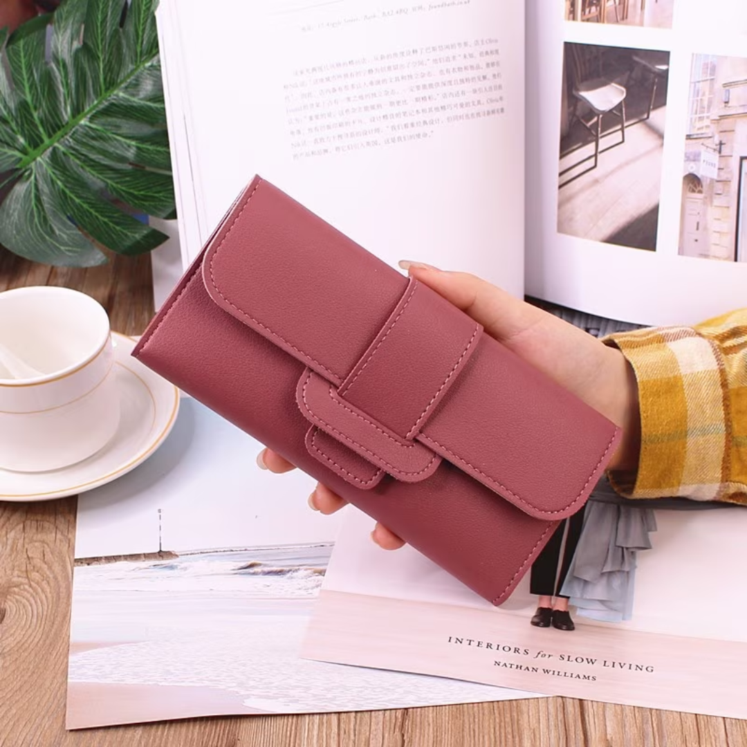 Portefeuille minimaliste en cuir long - Simple et tendance