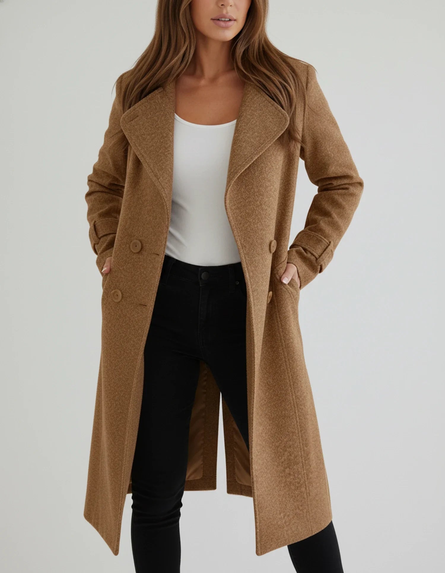 Double-Breasted Long Coat for Women