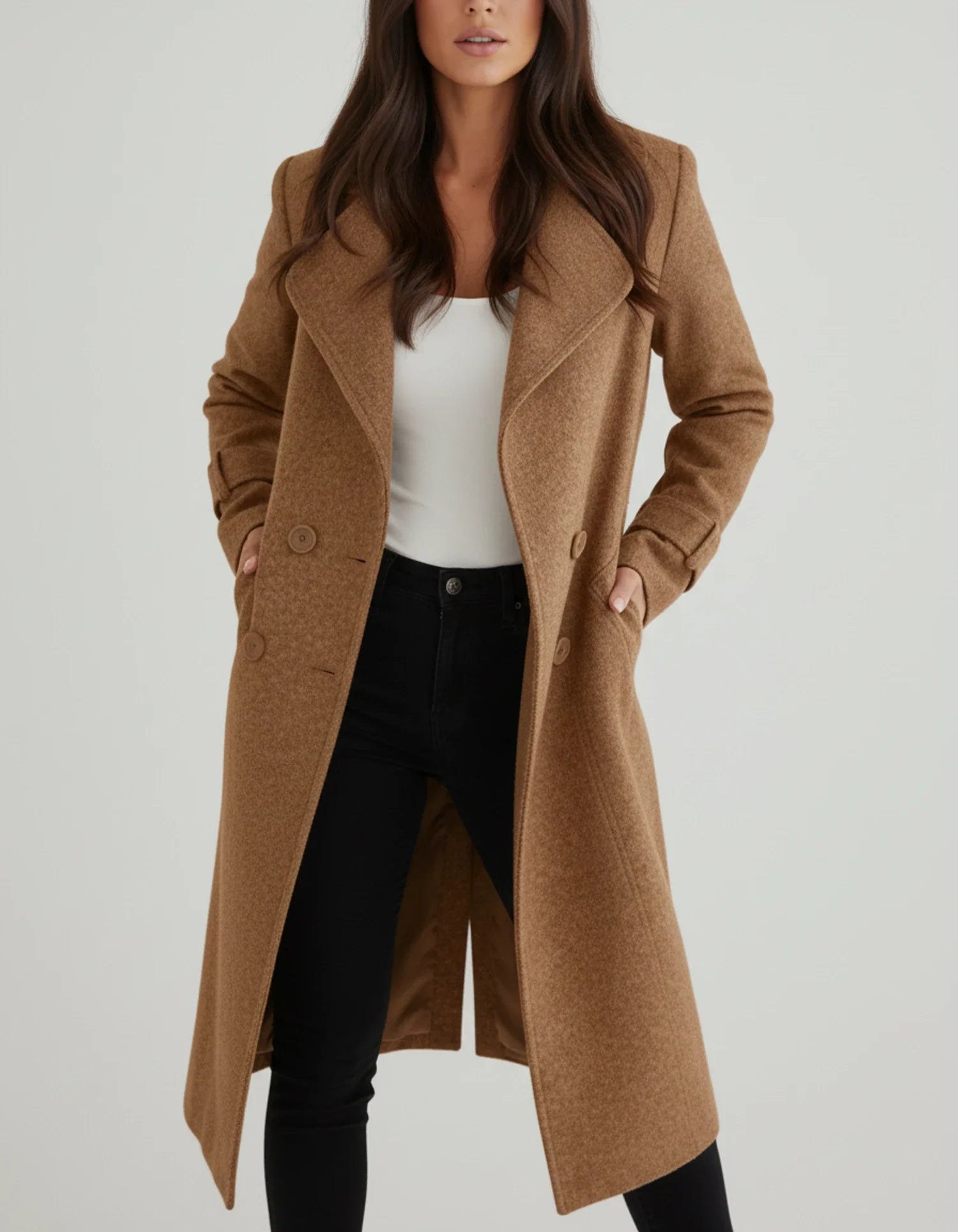 Double-Breasted Long Coat for Women
