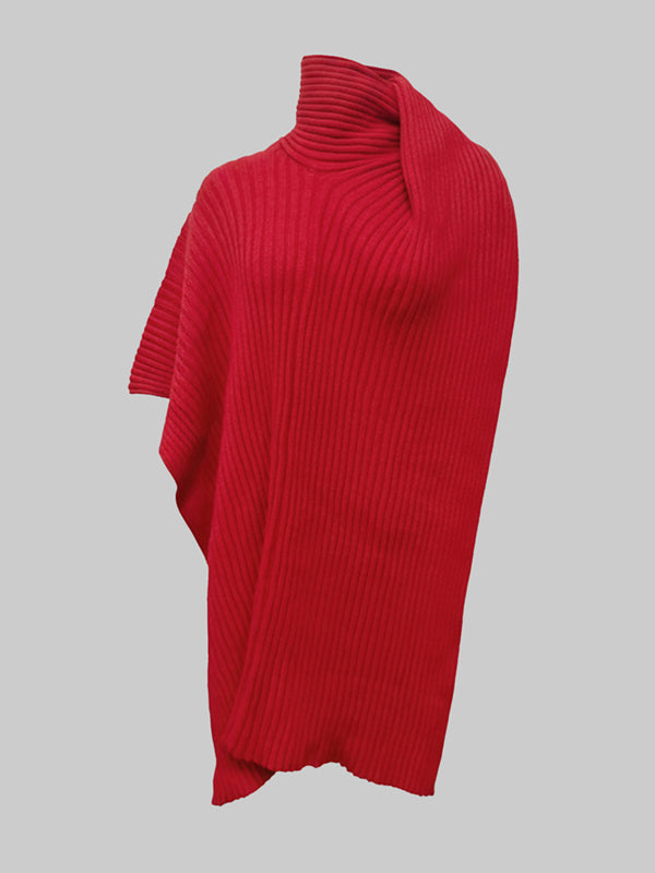 Loose Asymmetric Solid Color Split-Joint High Neck Sweater Tops