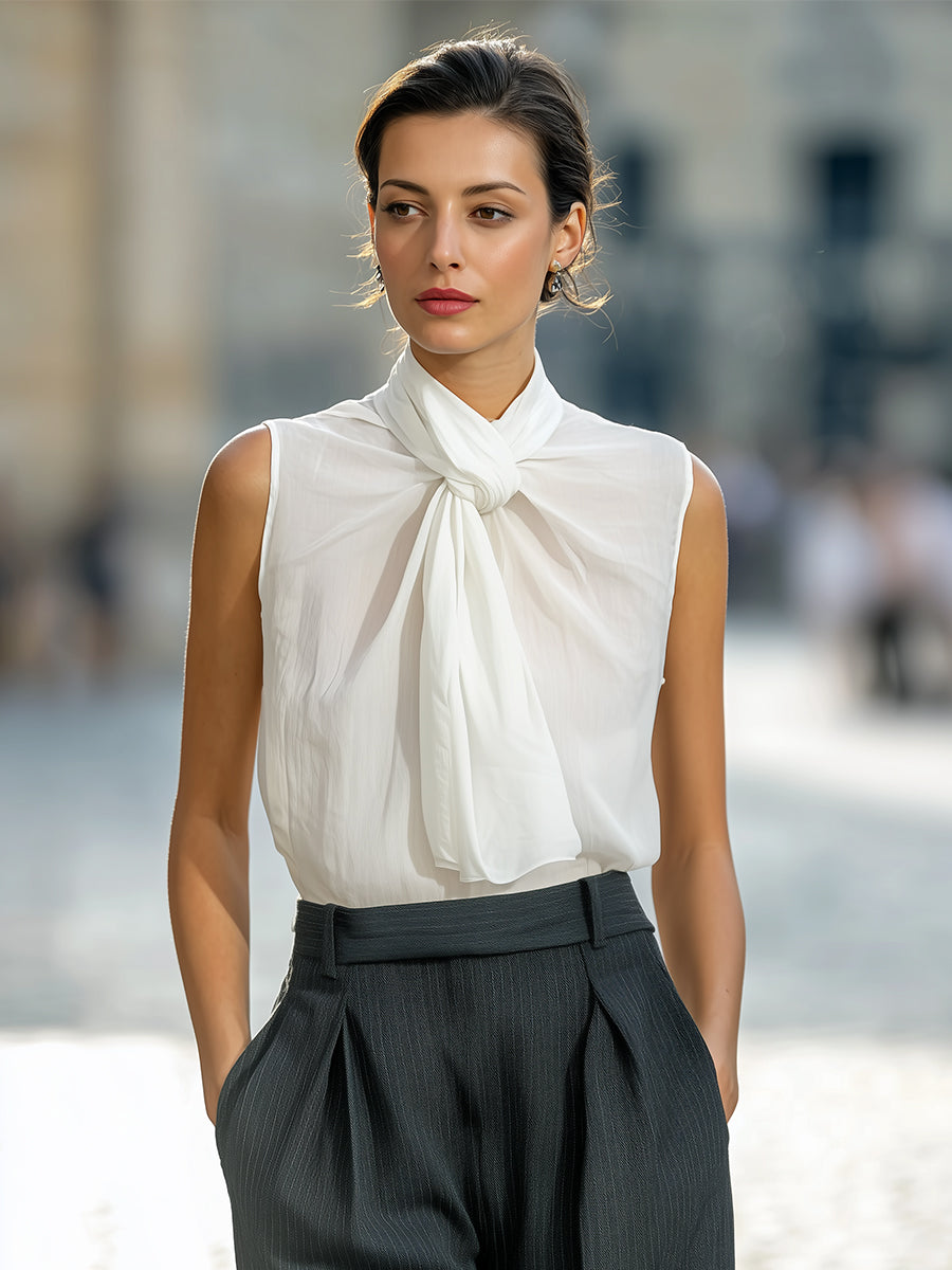 Women's Sophisticated Knot-Neck Sleeveless Blouse