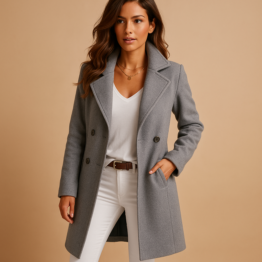 Elegant long coat with buttons for women | Lucy
