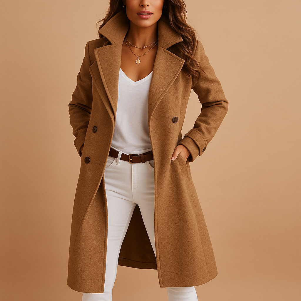 Elegant long coat with buttons for women | Lucy