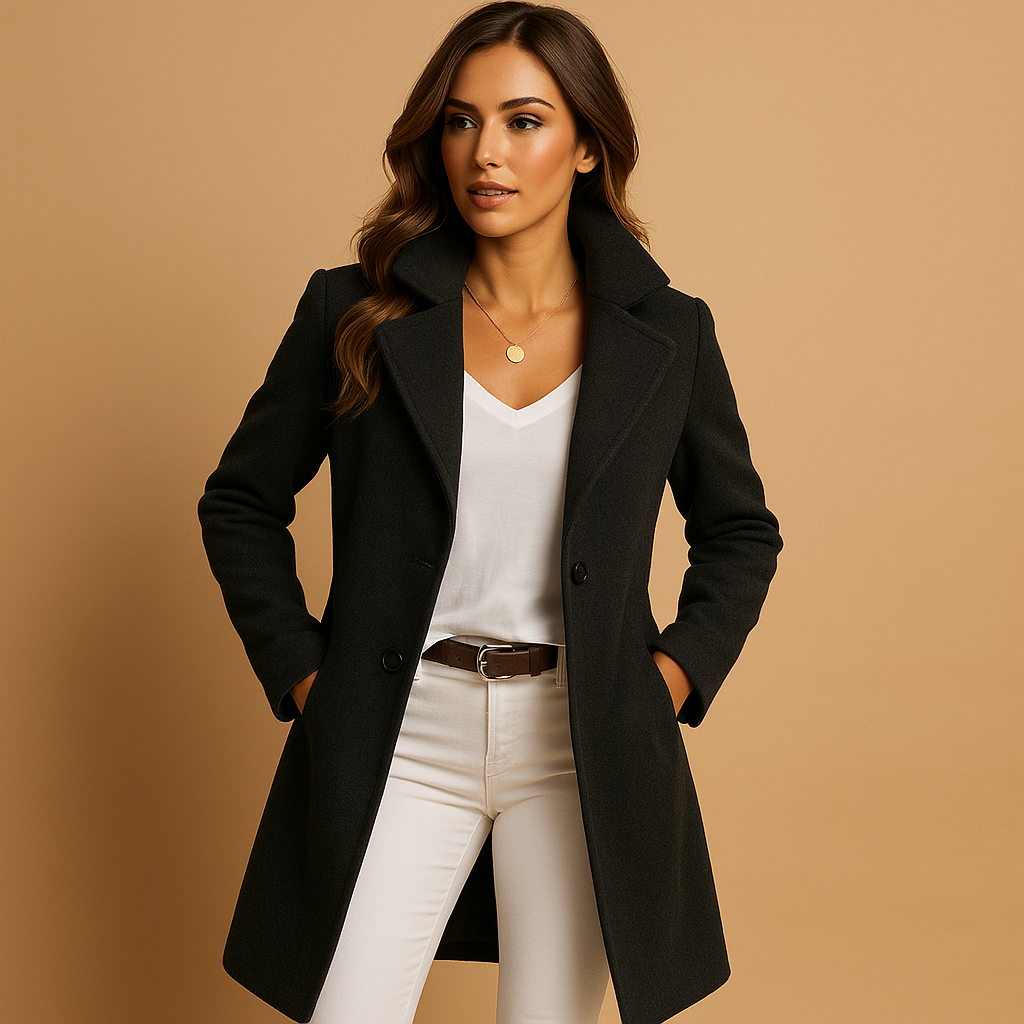 Elegant long coat with buttons for women | Lucy