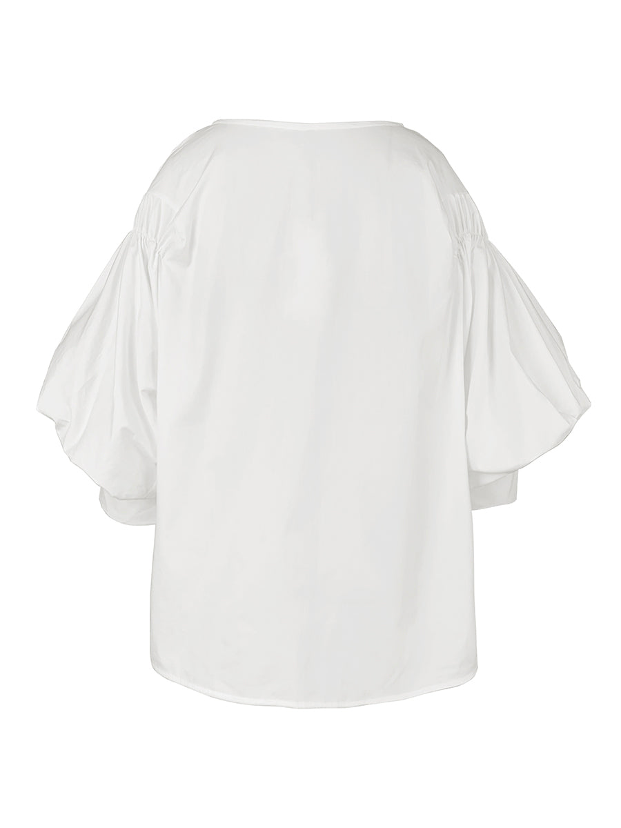 Puff Sleeves Buttoned Solid Color Blouses&Shirts Tops