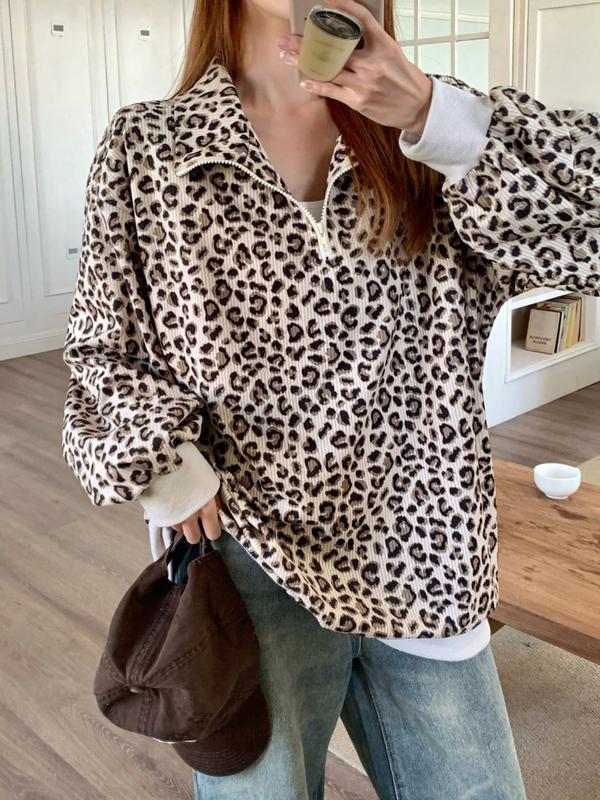 SAVANNAH™ - Casual Leopard Print Zip-Up Sweatshirt for Fall
