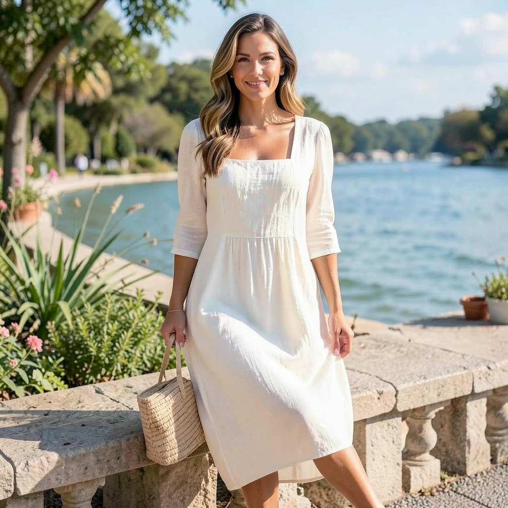 Square Neck Midi Dress – Lightweight Summer Dress for Women