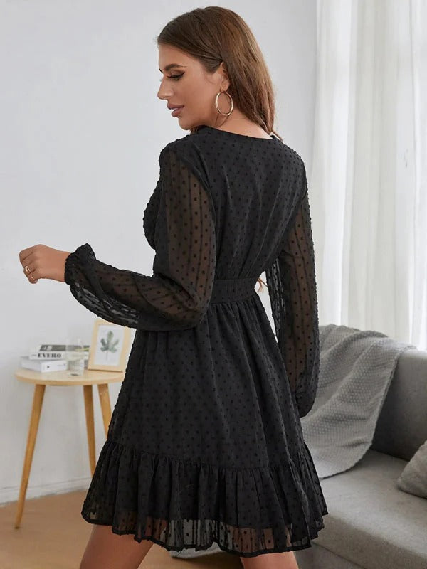 Christy Polka Dot Dress Woman – Light Fit & Flare Dress with Long Sleeves and Casual Pattern