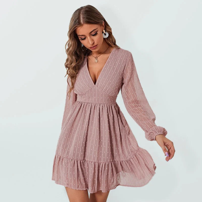 Christy Polka Dot Dress Woman – Light Fit & Flare Dress with Long Sleeves and Casual Pattern