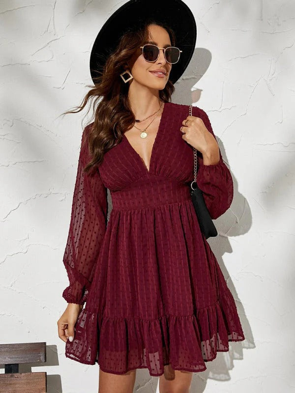 Christy Polka Dot Dress Woman – Light Fit & Flare Dress with Long Sleeves and Casual Pattern